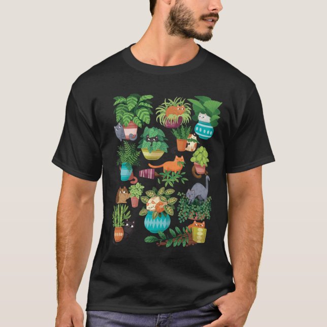 Cats And Plants retro T-Shirt (Front)