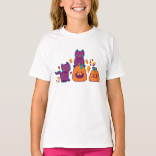 Cats and pumpkins embroidery T-Shirt
