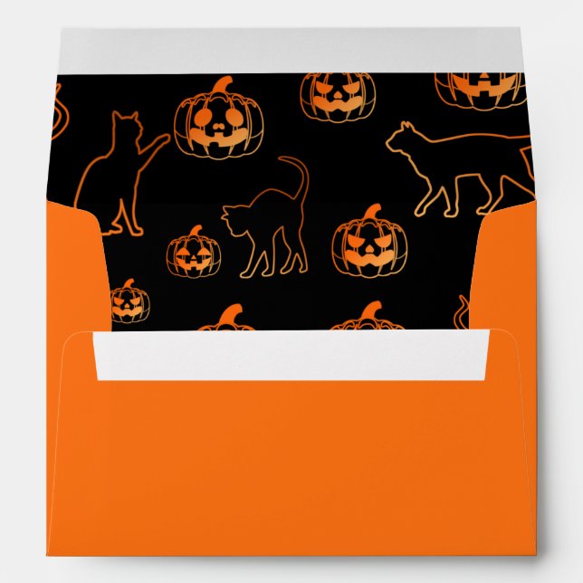 Cats and Pumpkins Orange and Black Halloween Envelope (Back (Bottom))