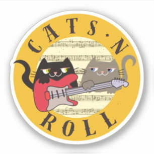 Cats and Roll Sticker Funny Cat Music Guitar