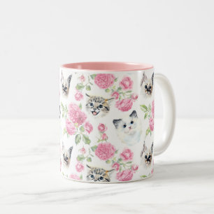 Cats and Roses Two-Tone Coffee Mug