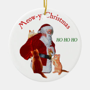 Cats and Santa Ceramic Ornament