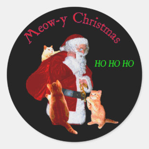 Cats and Santa Classic Round Sticker