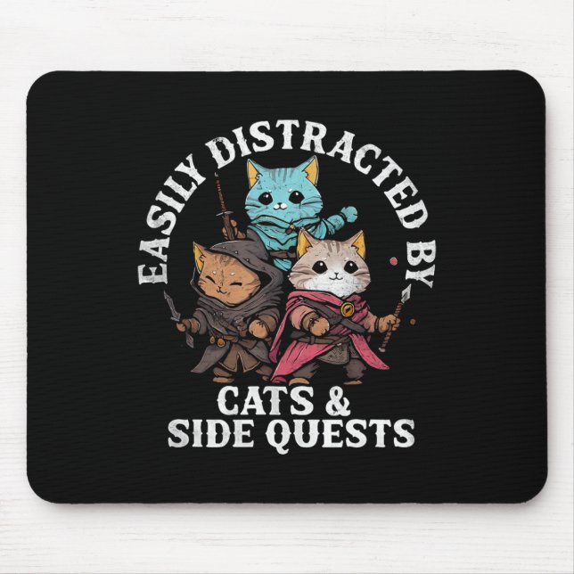 Cats And Side Quests Fantasy Gamer Cat Design  Mouse Pad (Front)