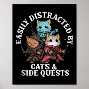 Cats And Side Quests Fantasy Gamer Cat Design Poster