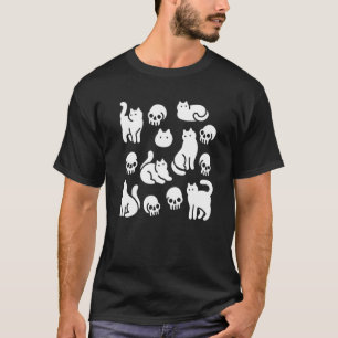 Cats And Skulls Pattern Halloween T-Shirt