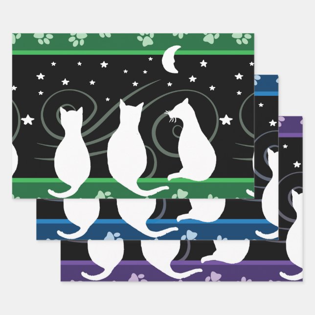 Cats and the Moon Wrapping Paper Sheet (Set)