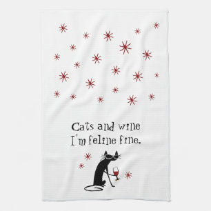 Cats and Wine Feline Fine Wine Pun with Cat Kitchen Towel