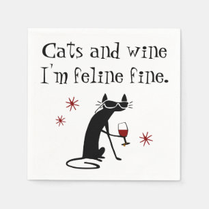 Cats and Wine Feline Fine Wine Pun with Cat Napkin