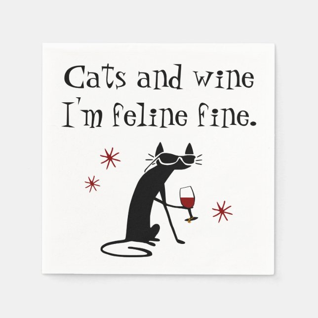 Cats and Wine Feline Fine Wine Pun with Cat Napkin (Front)
