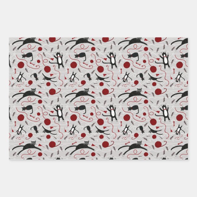 Cats and Yarn Wrapping Paper Sheets (Front)