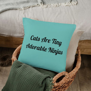 Cats Are Adorable Ninjas Personalized Light Teal Throw Pillow