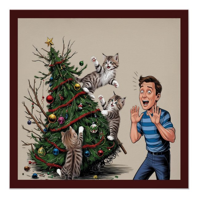 Cats Are Climbing And About To Topple Tree Over Poster (Front)