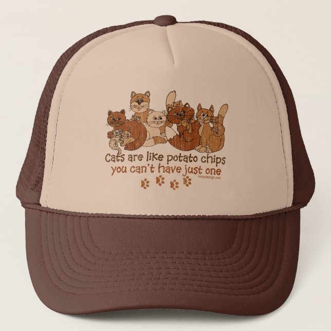 Cats are like potato chips Distressed Trucker Hat (Front)