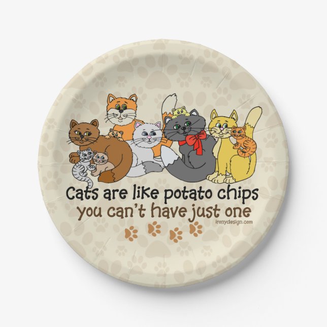 Cats are like potato chips paper plate (Front)