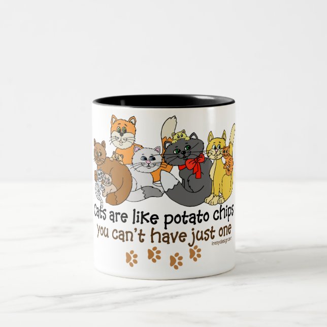 Cats are like potato chips Two-Tone coffee mug (Center)