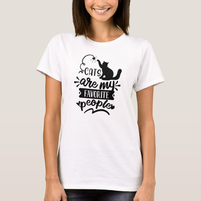 Cats are My Favourite People Quote Black Graphic T-Shirt (Front)