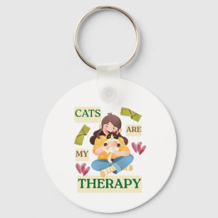 Cats Are My Therapy – Cute Cat Lover Design  Keychain