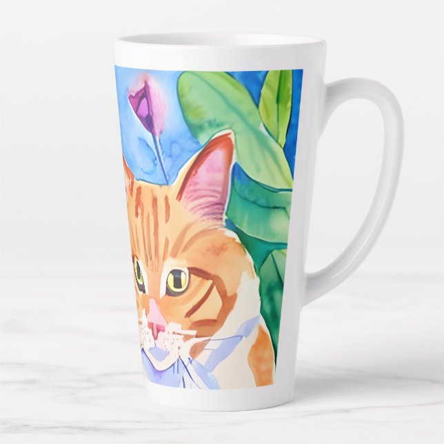 Cats are My Tribe | Orange Cat and Flowers Latte Mug (Right)