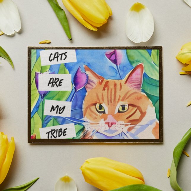 Cats are My Tribe | Orange Cat and Flowers Poster (Creator Uploaded)