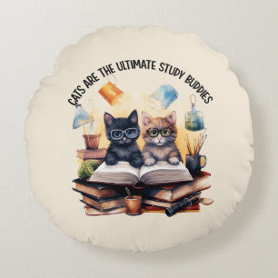 Cats Are The Ultimate Study Buddies Round Pillow