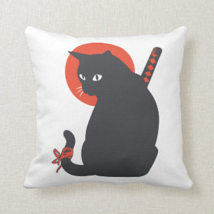 Cats as Warrior Samurai - Choose background color Throw Pillow