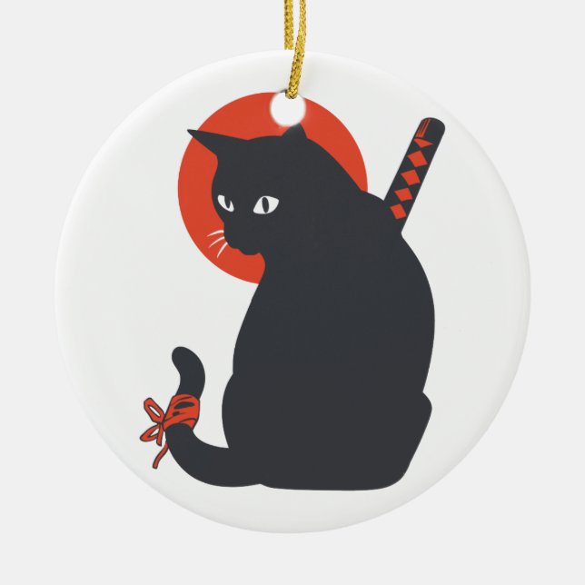 Cats as Warrior Samurai - Choose background colour Ceramic Ornament (Front)