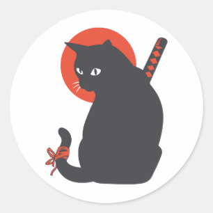 Cats as Warrior Samurai - Choose background colour Classic Round Sticker