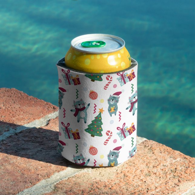 Cats At christmas Whimsical Pattern Can Cooler (In Situ Pool)