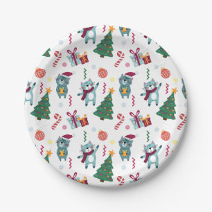 Cats At christmas Whimsical Pattern Paper Plate