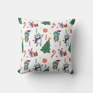 Cats At christmas Whimsical Pattern Throw Pillow