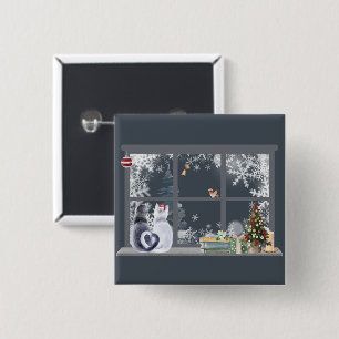 Cats at Christmas Window 2 Inch Square Button