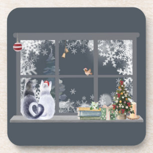 Cats at Christmas Window Coaster