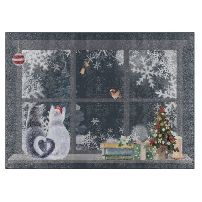 Cats at Christmas Window  Cutting Board (Front)