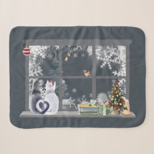 Cats at Christmas Window Sherpa Blanket