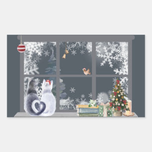 Cats at Christmas Window  Sticker