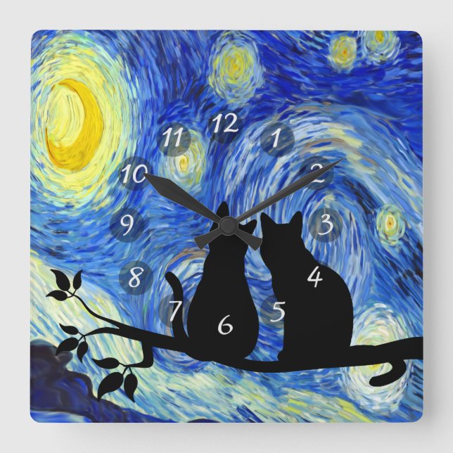 Cats at Night Square Wall Clock (Front)