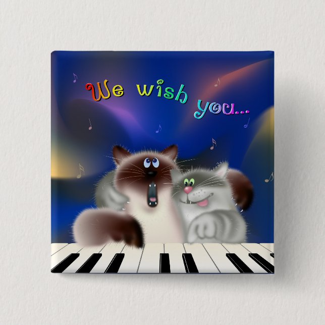Cats at Piano 2 Inch Square Button (Front)