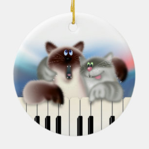 Cats at Piano Ceramic Ornament