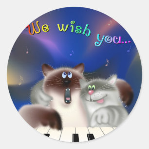 Cats at Piano Classic Round Sticker