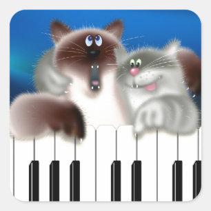 Cats at Piano Square Sticker