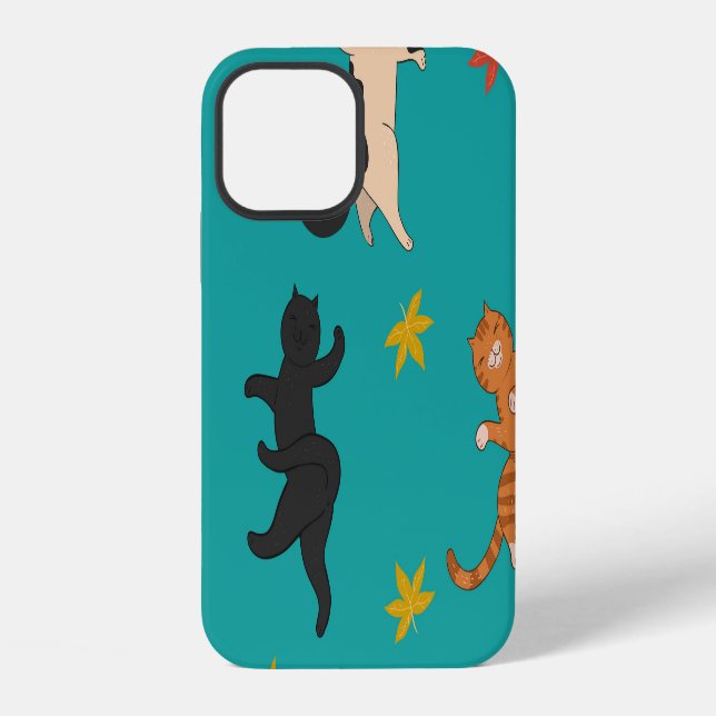 Cats, autumn foliage, cute pattern iPhone case (Back)