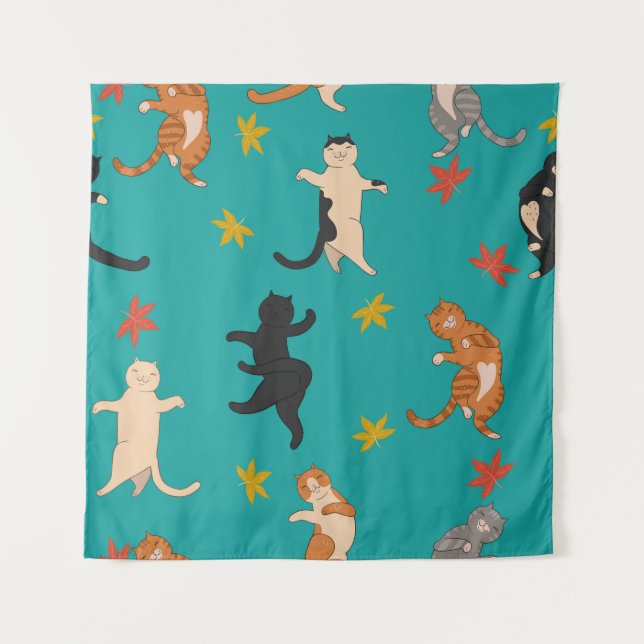 Cats, autumn foliage, cute pattern tapestry (Front)