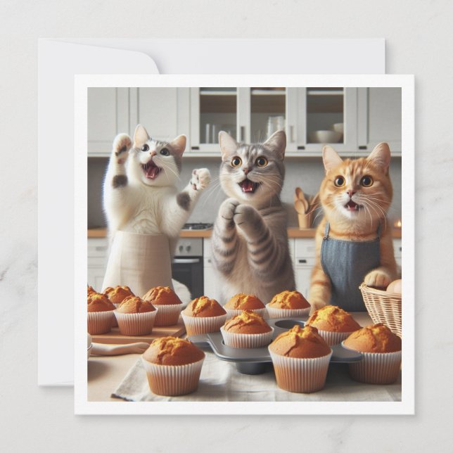Cats baking, baking party invitation, cat card (Front)