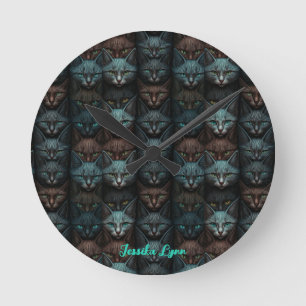 Cats Beautiful Dark Custom lovers Personalize Round Clock