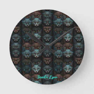 Cats Beautiful Dark Custom lovers Personalize Round Clock