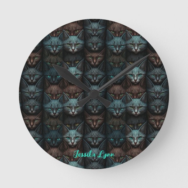 Cats Beautiful Dark Custom lovers Personalize  Round Clock (Front)