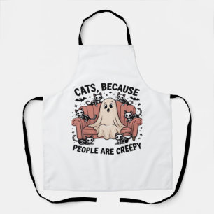 Cats Because People Are Creepy Funny Ghost Hallowe Apron