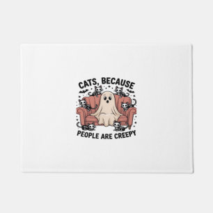 Cats Because People Are Creepy Funny Ghost Hallowe Doormat