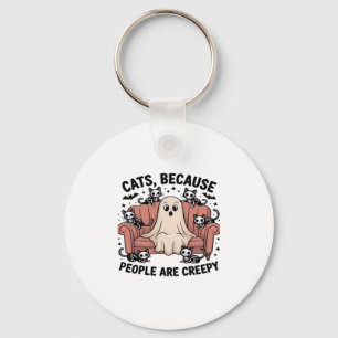 Cats Because People Are Creepy Funny Ghost Hallowe Keychain